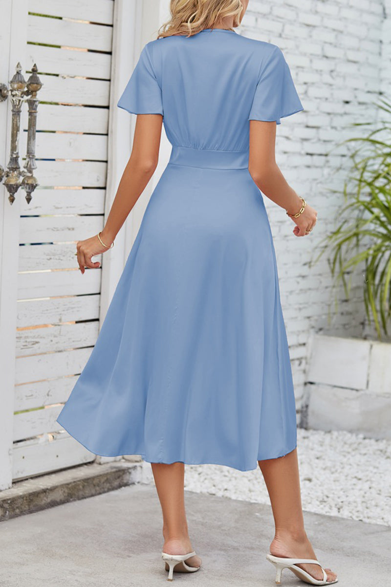 Celebrities Elegant Solid Fold With Bow V Neck A Line Dresses