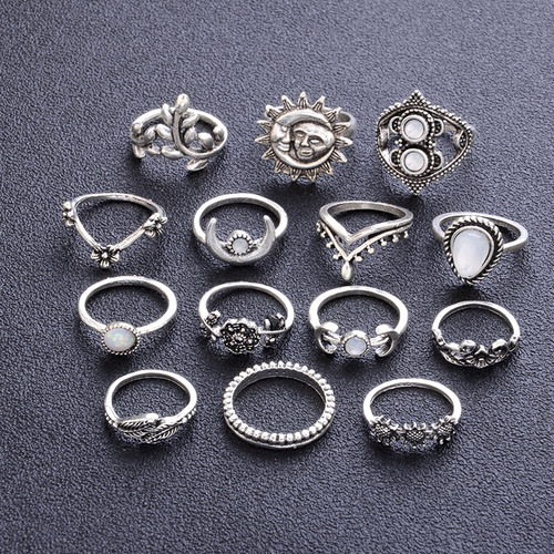Retro Geometry 14PCS Ring Set