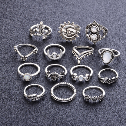Retro Geometry 14PCS Ring Set