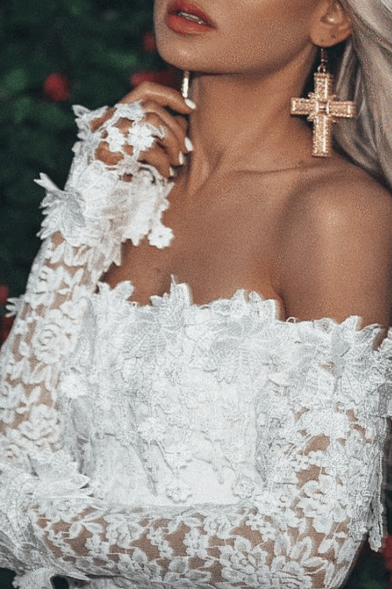 Sexy Elegant Solid Lace Off the Shoulder A Line Dresses