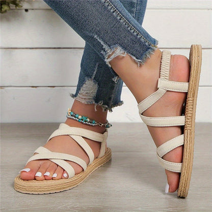 Elastic Strap Slip-On Sandals - Women's Flat Beach Shoes