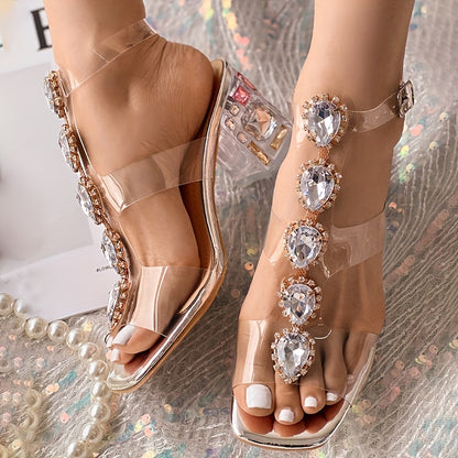 Women's Rhinestone Block Heel Sandals