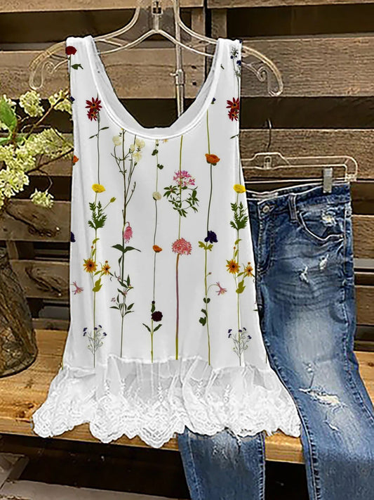 Flower Casual Sleeveless Shift Shirts & Tops