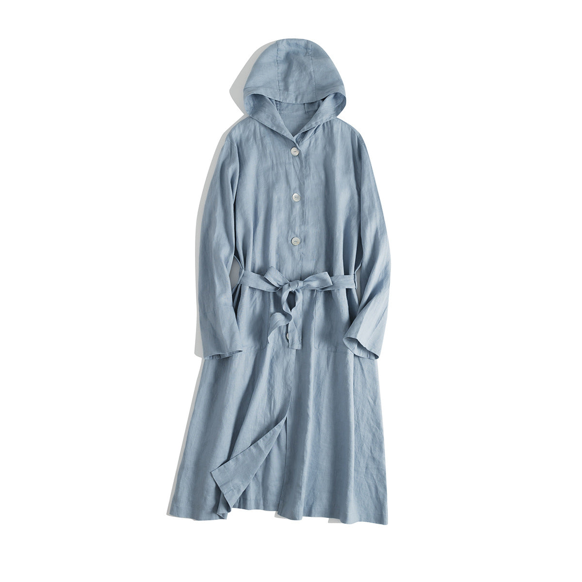 Linen Mid-length Hooded Long-sleeved Belt Sunscreen Windbreaker