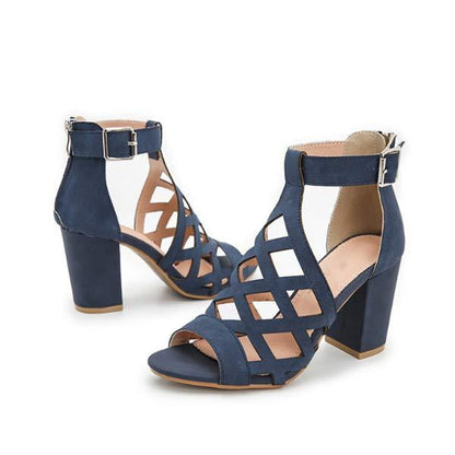 Women'S Chunky Heel Hollow Fish Mouth Sandals 84059146C