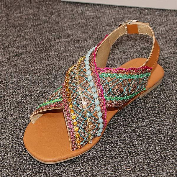 Women'S Ethnic Style Boho Open Toe Flat Sandals 22944322C