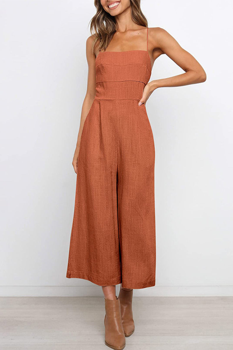 Casual Solid Solid Color Square Collar Loose Jumpsuits