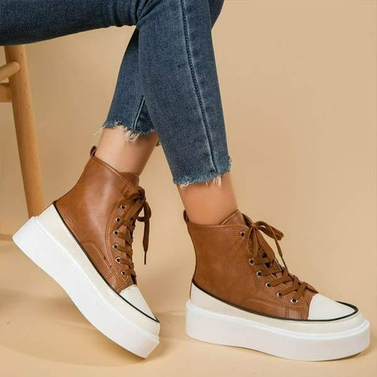 Women's High Top Round Toe Platform Lace-Up Sneakers 45169149C