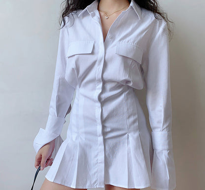 Trumpet Sleeve Button Up Dress