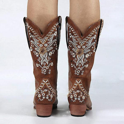 Women's Embroidered Rivets Retro Chunky Heel Boots 41598425C