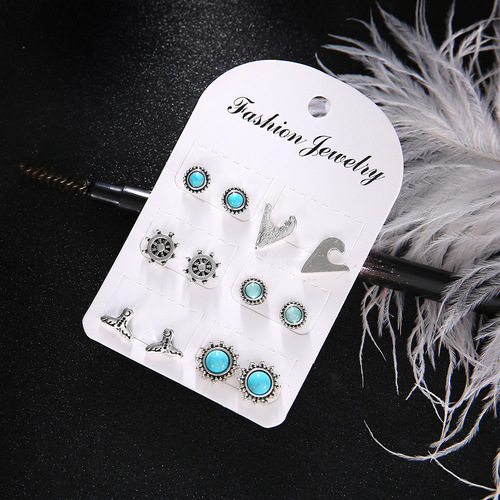 Boho Turquoise Stud Earring Set