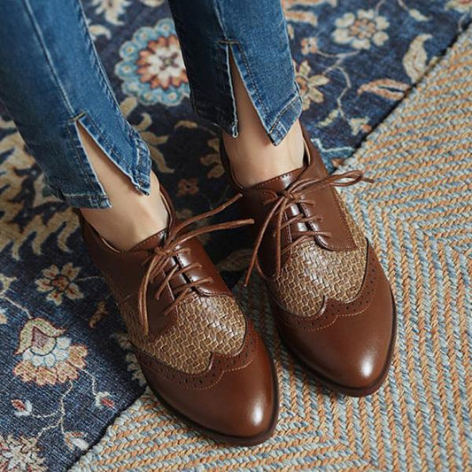 Women's Plaid Casual Fashion Stitching Lace-up Shoes 25631065C