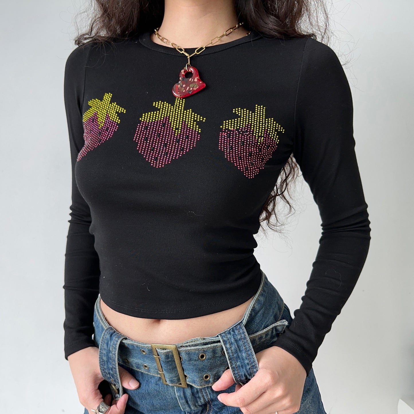 Strawberry Trio Longsleeve Shirt ~ HANDMADE