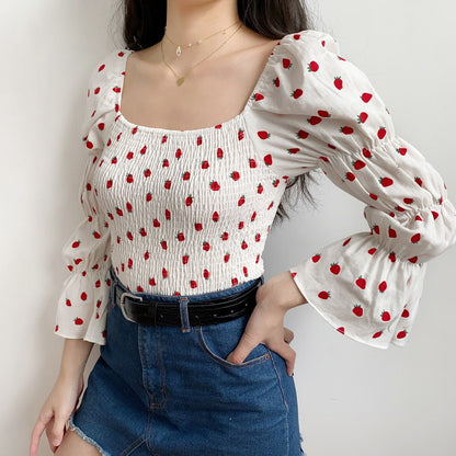 Strawberry Bubble Horn Sleeve Top