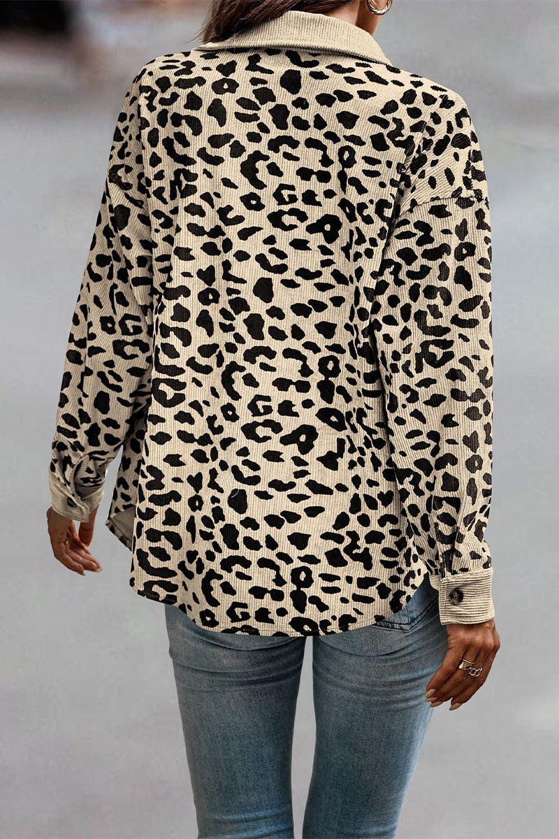 Casual Sweet Leopard Pocket Turndown Collar Tops(4 Colors)