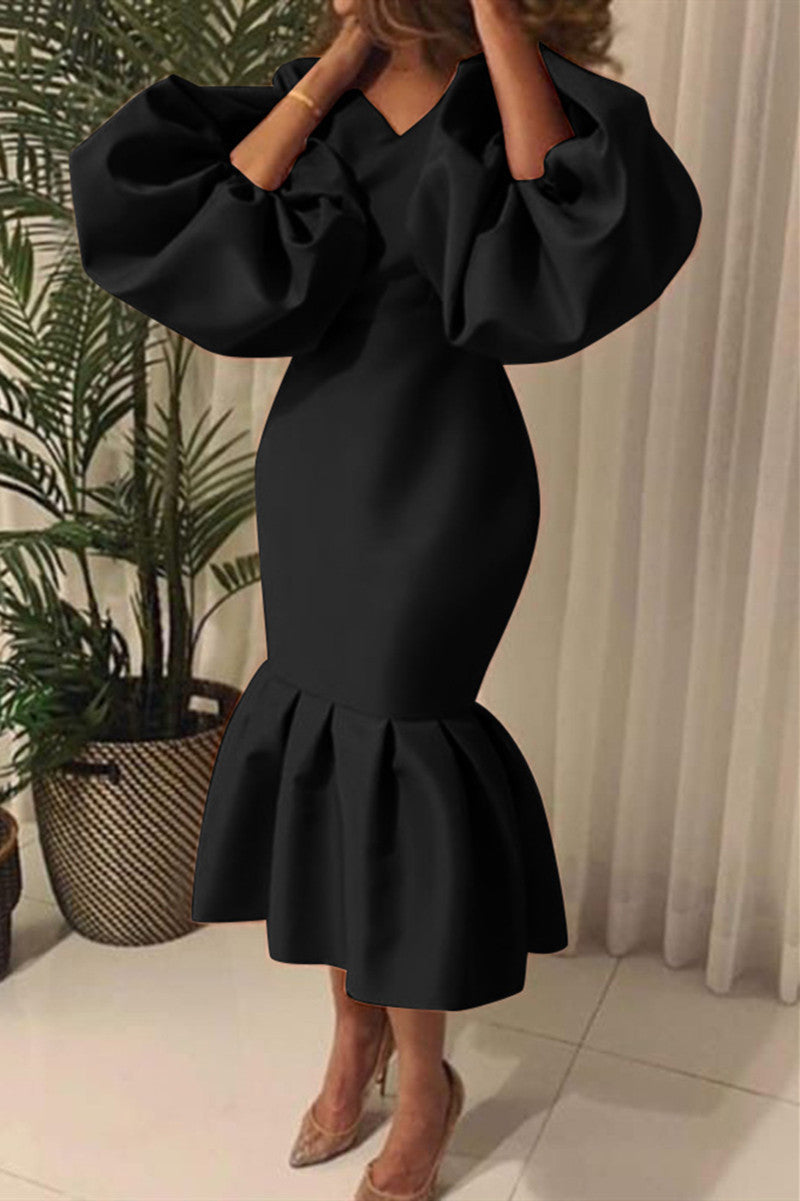 Fashion Sexy Solid Basic V Neck Evening Dress