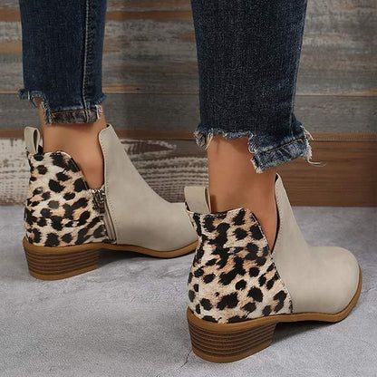 Women's Leopard Stitching Ankle Boots 90337009C