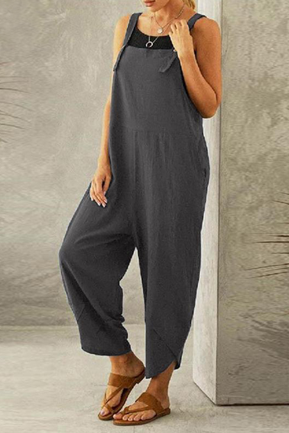 Casual Solid Buttons Capris Loose Jumpsuits(8 colors)