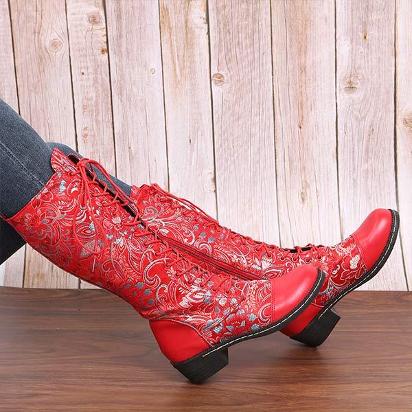 Women'S Ethnic Print Lace Up Side Zip Boots 96837984