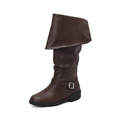 Women's Fashion Buckle Decorated Cuffed Tall Boots 28052298S