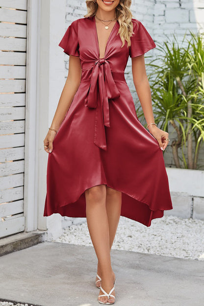 Celebrities Elegant Solid Fold With Bow V Neck A Line Dresses