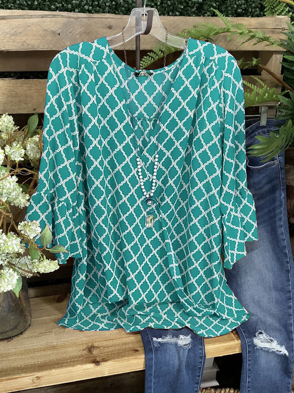 Loose Western Circle Print Long Sleeve Top