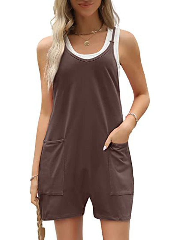 Women's Cozy Soft Sleeveless Large Pocket Romper