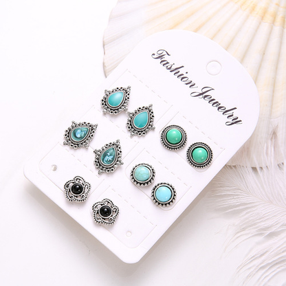 Boho Turquoise Stud Earring Set