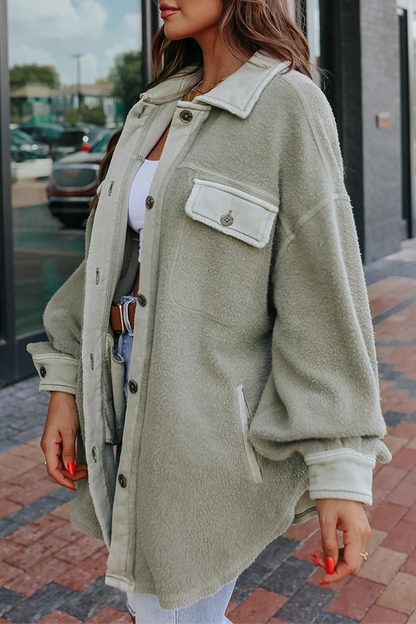 Casual Patchwork Pocket Buckle Turndown Collar Outerwear