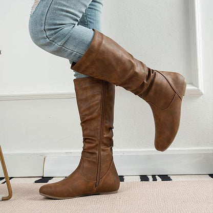 Women's Comfortable Round Toe Side Zipper Knee-High Boots 75150825C