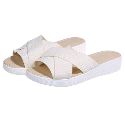 Women's Flat Wedge Fly Knit Cross Sandals