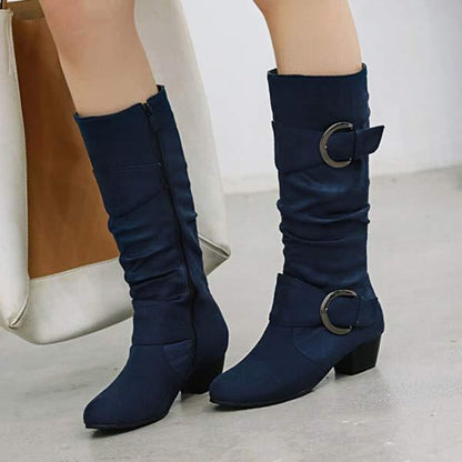 Women's Low Heel Flat Side Zipper Suede Boots 80748623C