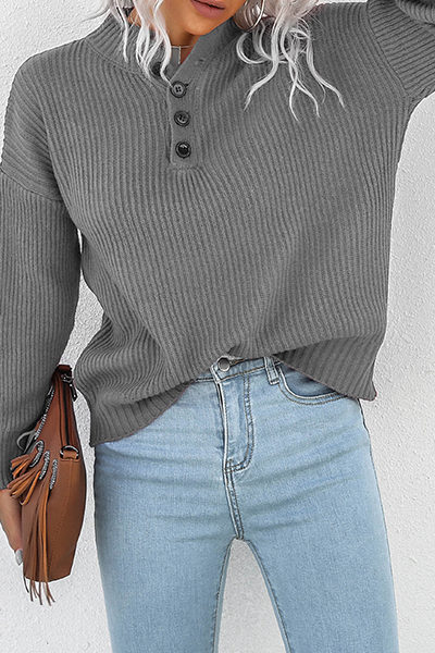 Casual Solid Split Joint Buckle Tops Sweater