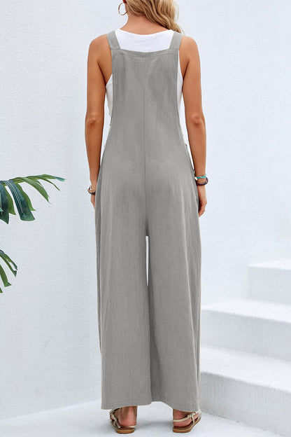 Casual Vacation Solid Buttons Square Collar Loose Jumpsuits(10 Colors)