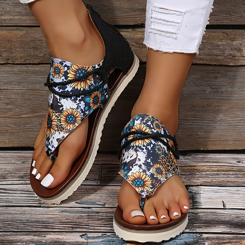 Women's Sunflower Printed Flat Sandals