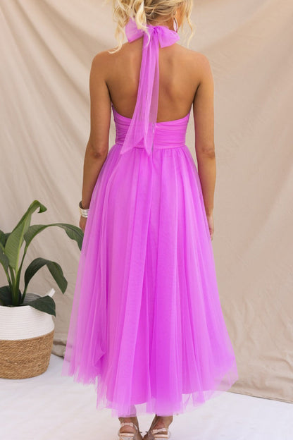 Sweet Elegant Solid Backless Halter A Line Dresses