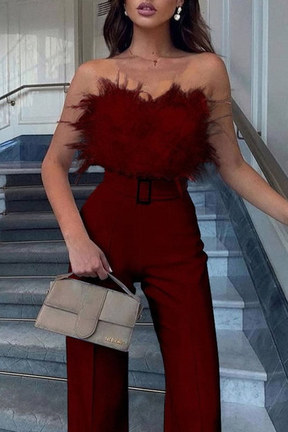 Sexy Feathers With Belt Strapless Jumpsuits(5 Colors)