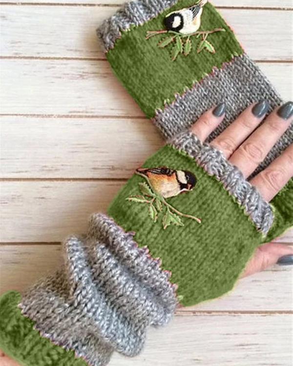 Autumn Winter Casual Basic Flora Knitted Gloves