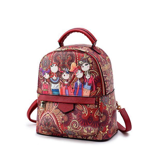 Bohemian Forest Green Print School Bag Travel Backpack