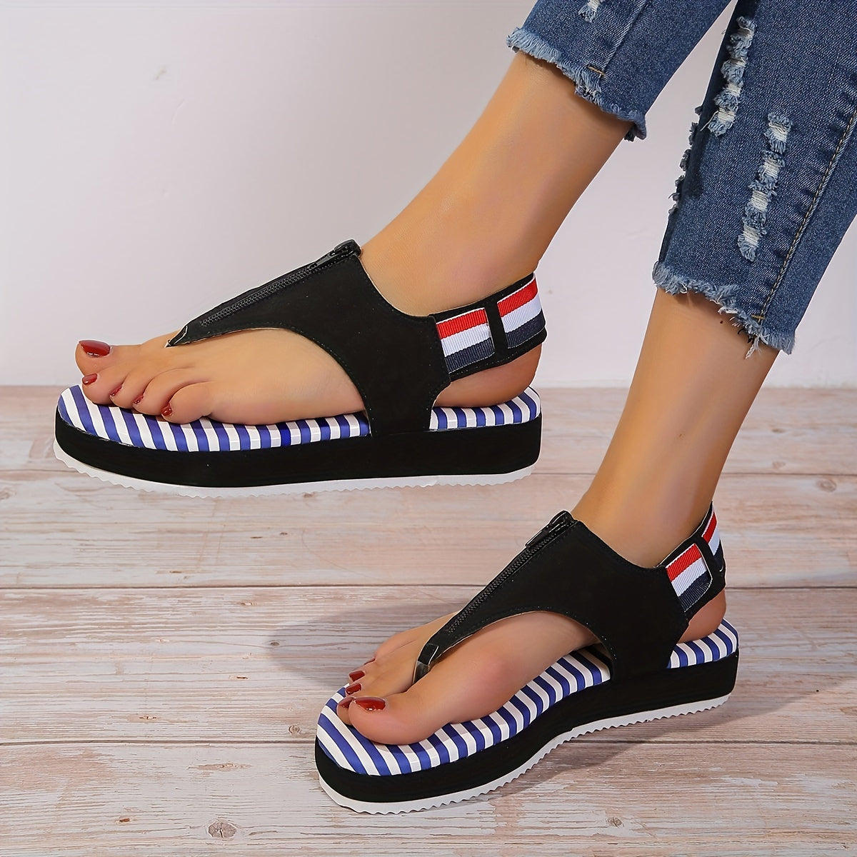 Open Toe Striped Sandals for Women