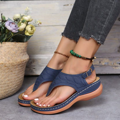 Summer Wedge Sandals for Women - Ankle Buckle Strap