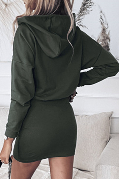 Casual Solid Split Joint Basic Hooded Collar Pencil Skirt Dresses