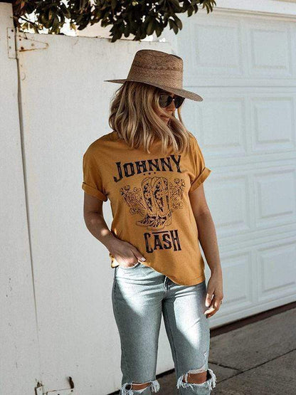 Johnny Cash Floral Boots T-shirts
