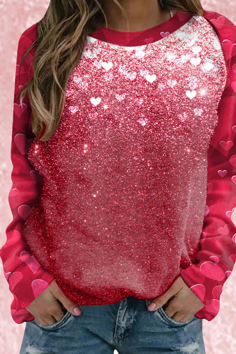 Casual Print Split Joint O Neck Tops