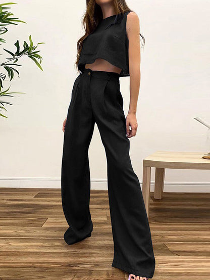 Women's Loose Sleeveless Round Neck Two-Piece Suit