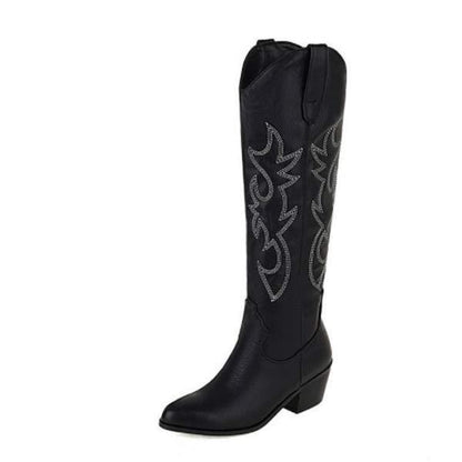 Women'S Mid Heel Embroidered Cavalier Boots 17011928C