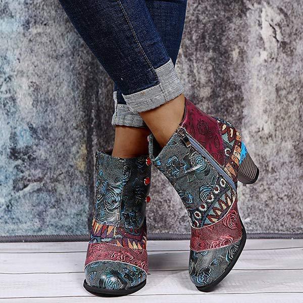 Women'S High Heel Block Heel Print Ankle Boots 98466130