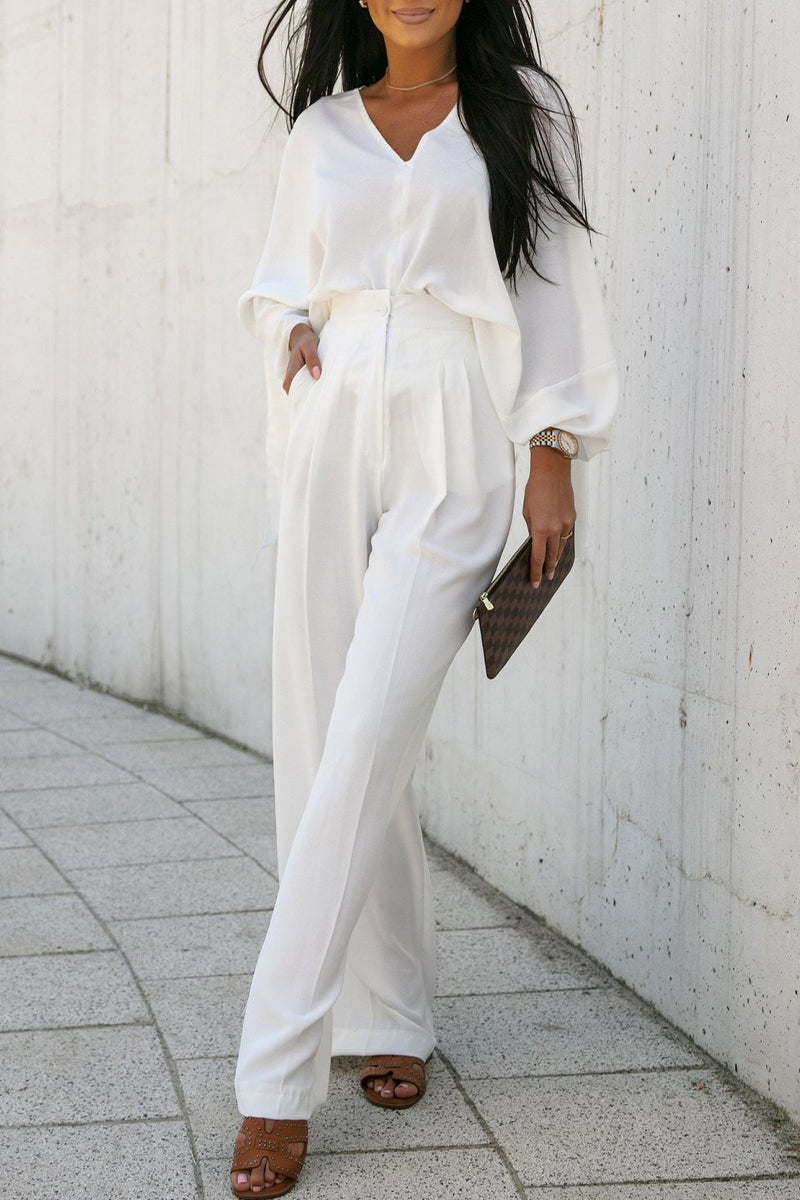 Casual Simplicity Solid With Bow V Neck Loose Jumpsuits