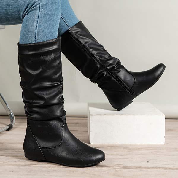 Women's Comfortable Round Toe Side Zipper Knee-High Boots 75150825C