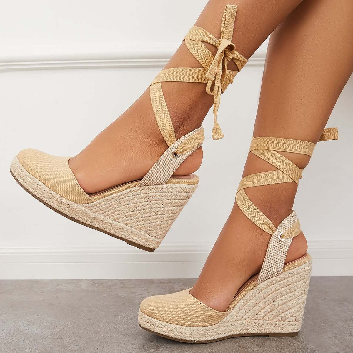 Lace up Espadrille Wedges Platform Heel Singback Sandals